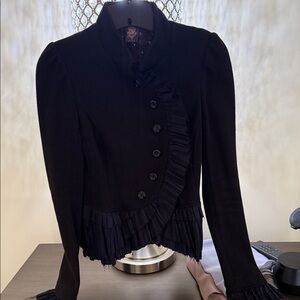 Free People Black Ruffled Blazer